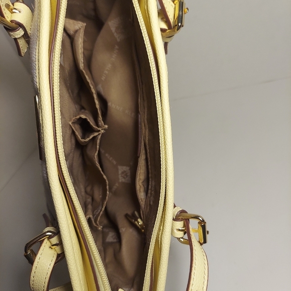 Ann Klein Beige & Yellow Tote Bag Purse Shoulder Bag Metallic Canvas w Wallet - Picture 8 of 14